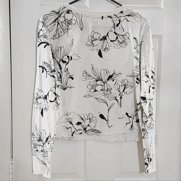 Maeve by Anthropologie Black & White Floral Long Sleeve Crop Top - Picture 5 of 5